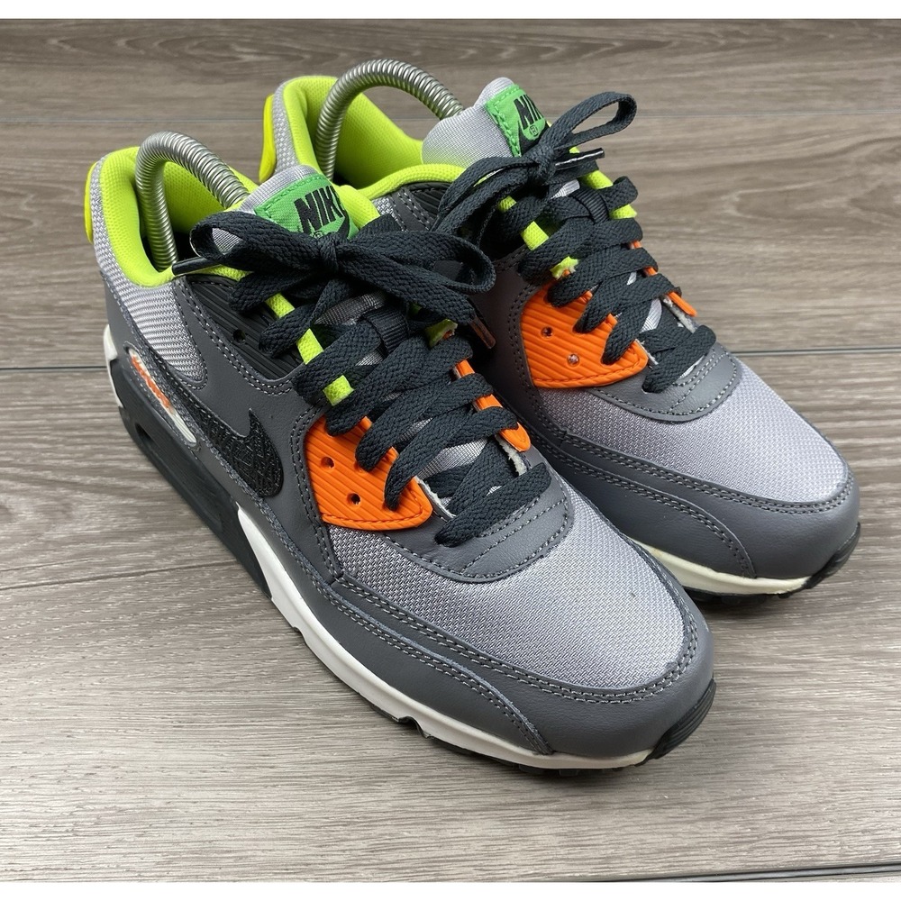 Nike Air Max 90 Grey Volt Orange‎ Womens 8 / Youth 6.5Y 705499-002